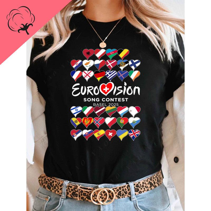 

Hot Sale All Flag Eurovision Song Contest BASEL 2025 Unisex Women 100 Cotton T Shirt EU25 New Popular Shirt 4XL