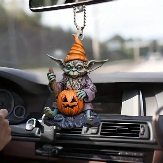 1/6 Pièces Pendentif Citrouille Alien à Tenir Décoration Auto Style Ambiance Festive Halloween Acrylique Pendentif Suspendu pour Voiture