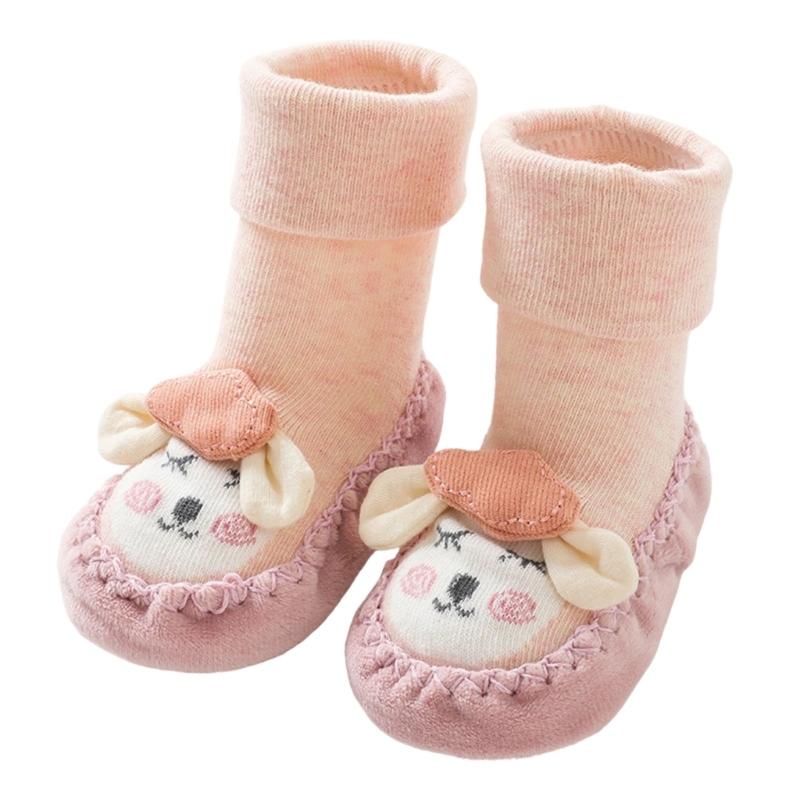 

Spring Autumn Baby Shoes Cartoon Infants Floor Socks Anti slip Bottom Learning to Walk Socks for 0-18M Girls 13 yards рожевий