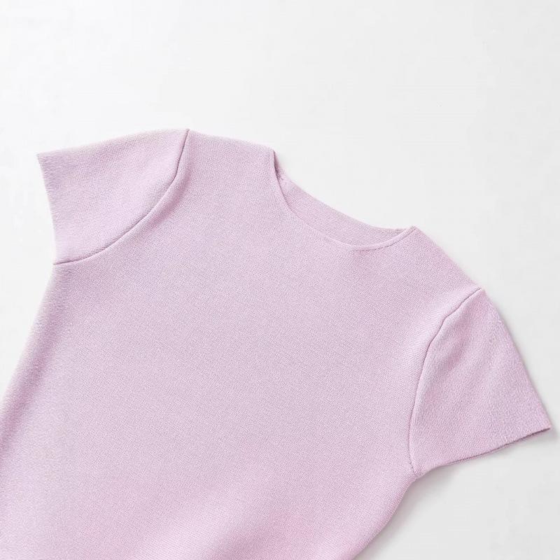 European & American Style Short Sleeve Knit Top with Skirt Hem