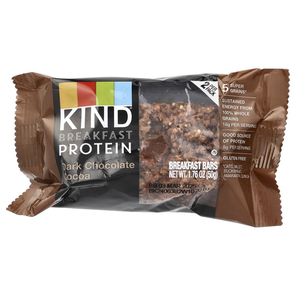 Breakfast Protein Bars, Dark Chocolate Cocoa, 6 Pack, 50G (1.76Oz) Each
