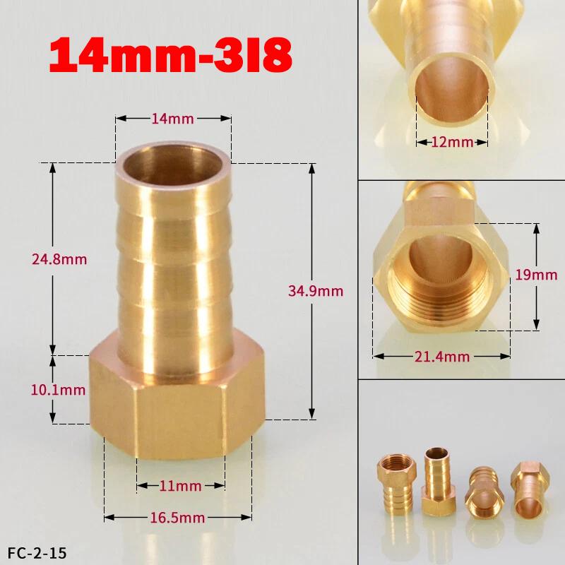 Hongtu Brass Female Thread Hose Connector - 1/8" 1/4" 3/8" BSP, 6-18mm Barb Tail End Fitting (Copper Adapter/Coupler)