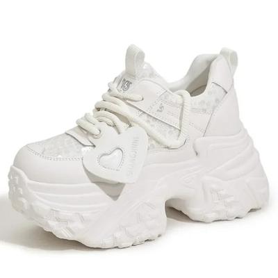 Alta qualità 10 cm nuovo Sintetico Vera Pelle Primavera Donna Comode Vulcanizzate Alta Marca Stivali Autunnali Bling Chunky Sneakers Scarpe