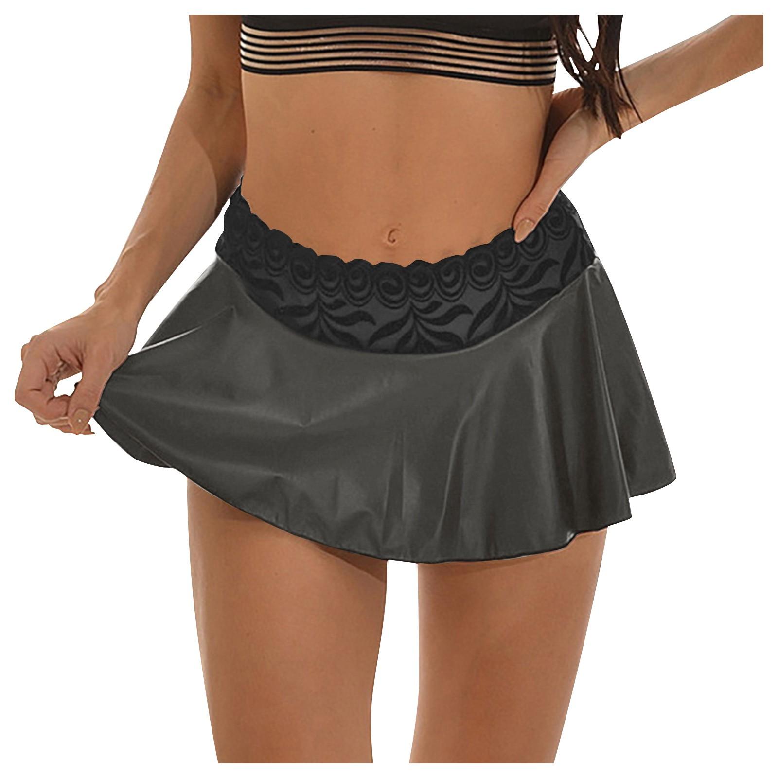 

Mini Skirt with Lace Trim and Solid Color Design Casual Style Soft Fabric Comfortable Fit Suitable for Various Occasions XL чёрный