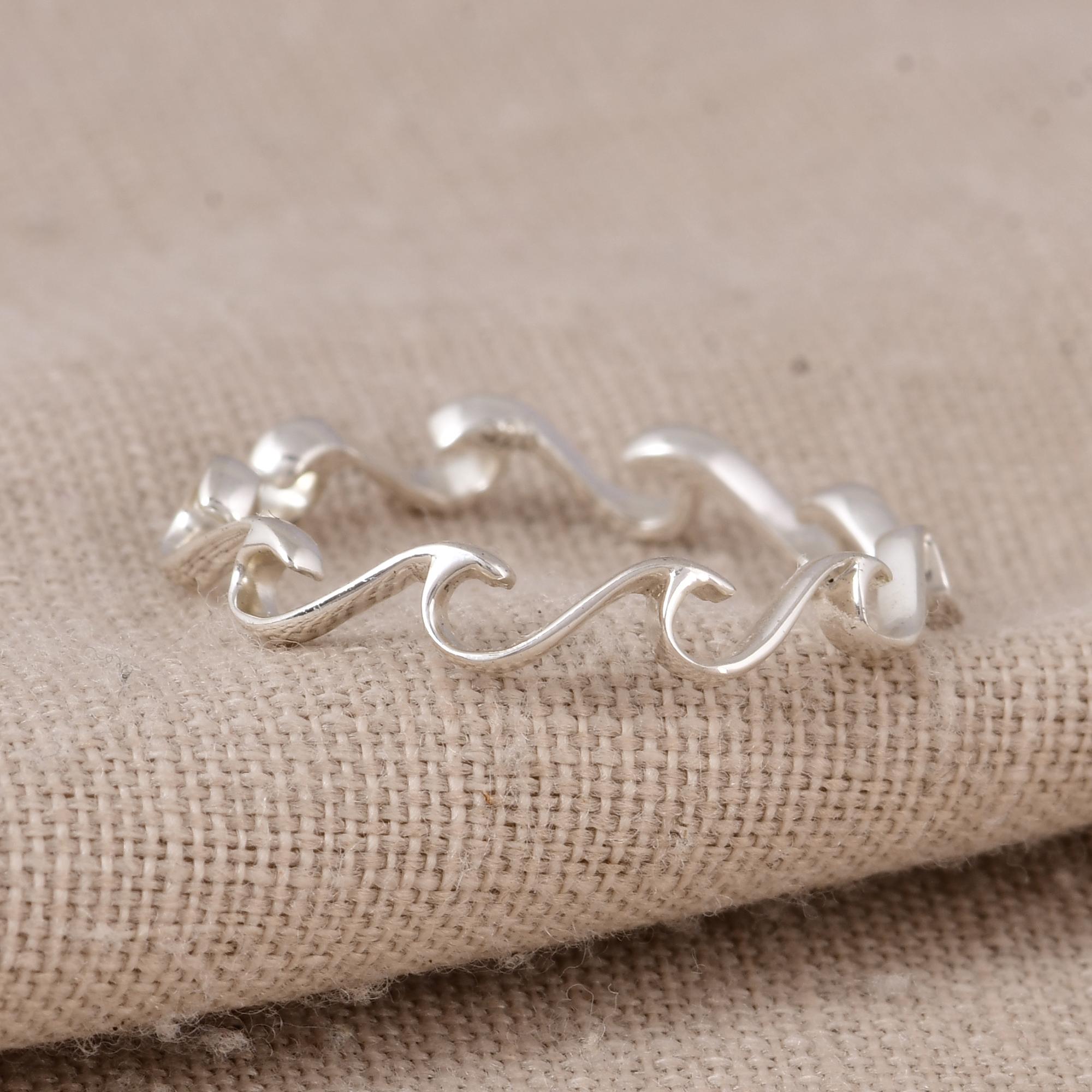 Minimal Wave Ring, 925 Sterling Silver Wave Band, Ocean Inspired Ring, Dainty Stackable Ring, Handmade Silver Jewelry Gift for Her 5
