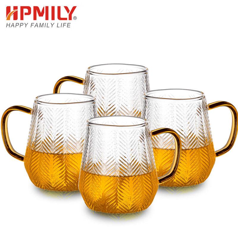 HPMILY Wheat Ear Design Glass Mugs Set (4-Pack)