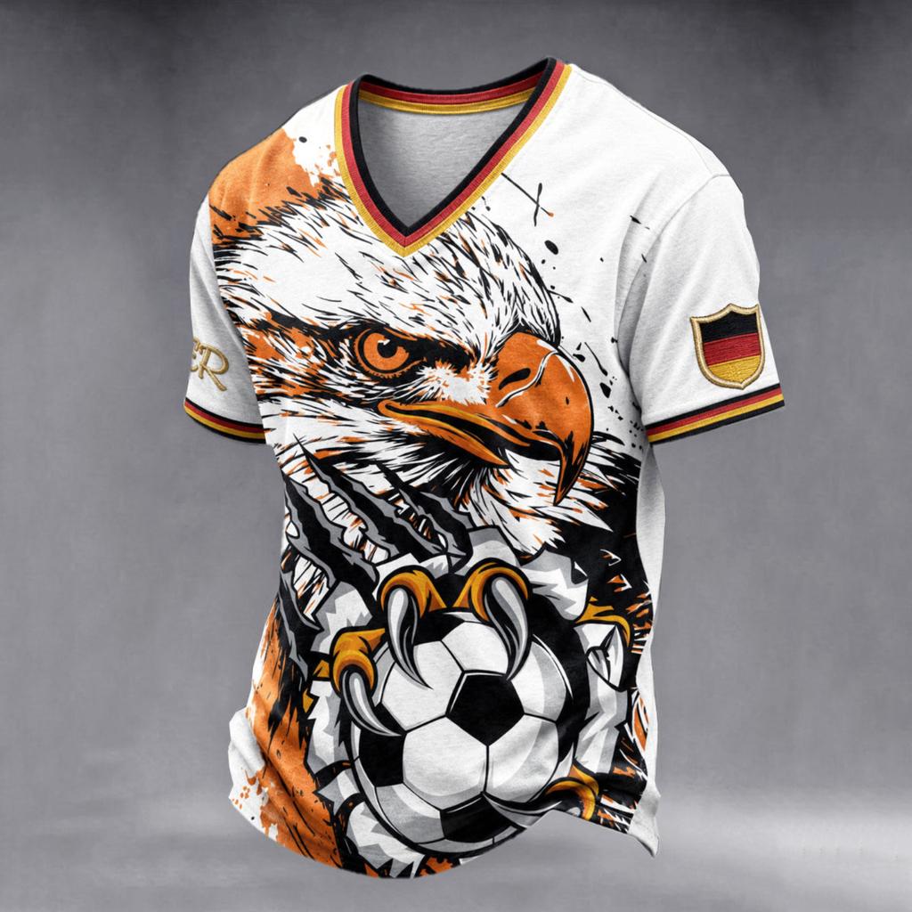 Men's V-Neck Soccer Graphic Print Short Sleeve T-Shirt, Summer Casual Comfort Casual Top