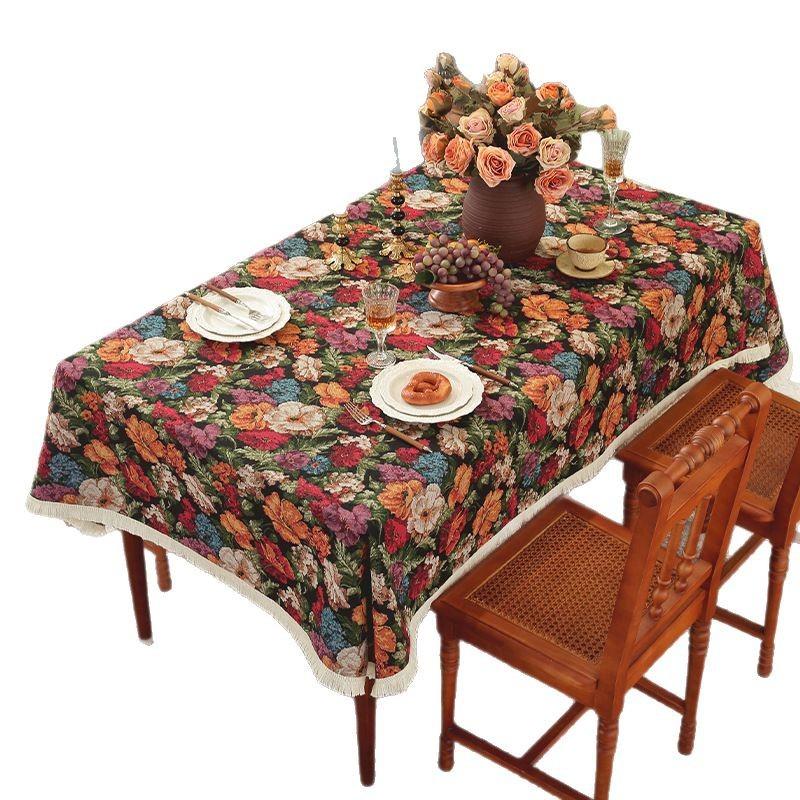 American Rural Retro Fabric Dining Table Cloth Pastoral Style Thickened Tablecloth Coffee Table Oil Painting Style Advanced Sense