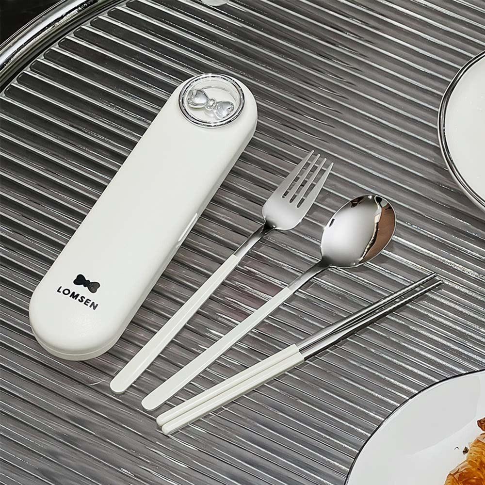 2/3Pcs Gift 304 Stainless Steel Portable Tableware Set Camping Outdoor Cutlery Set Bowknot Cartoon Chopsticks Fork Spoon Set