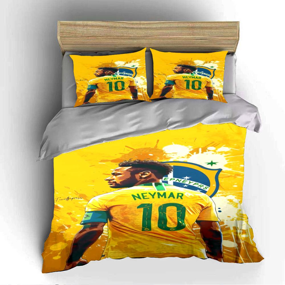 Ensemble de literie de football Neymar Jaune Parure de lit Housse de couette Taies d'oreiller Décoration de la maison (1 * Housse de couette 2 * Taies d'oreiller, sans couette)