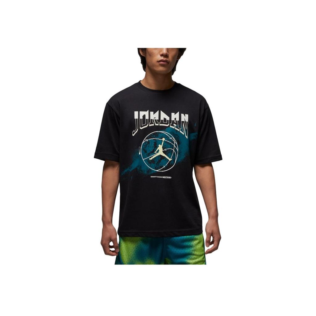 Jordan Logo Print Vintage Ribbed Crew Neck T-Shirt Men Tops Black FB7446-010