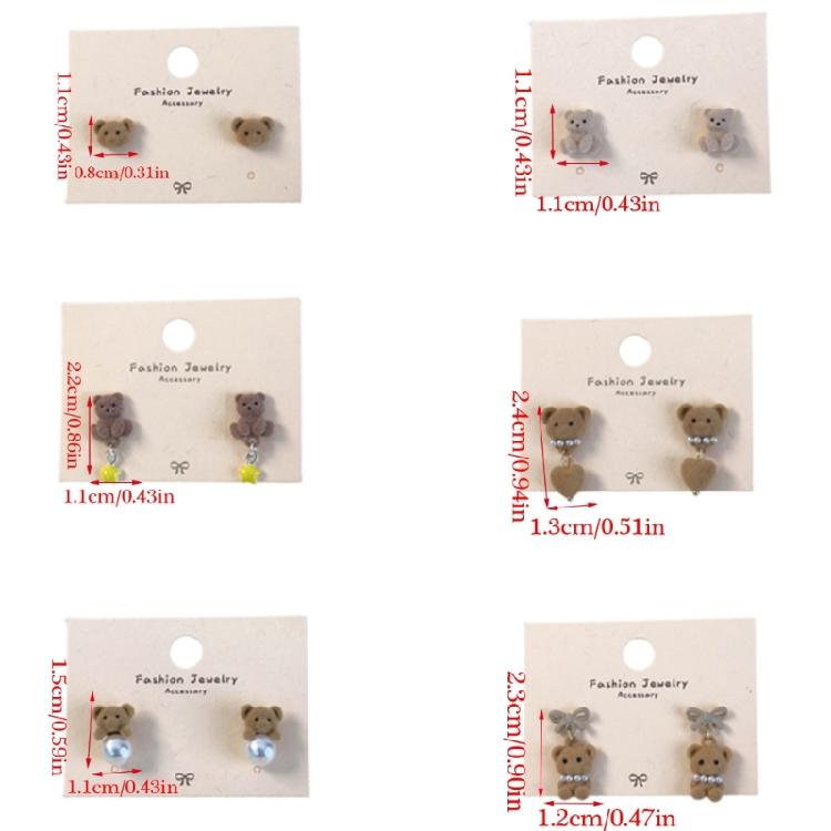 Coffee Flocking Bear Earrings Comfortable Ear Studs Student Fashion Accessories for Daily Commute or Social Event