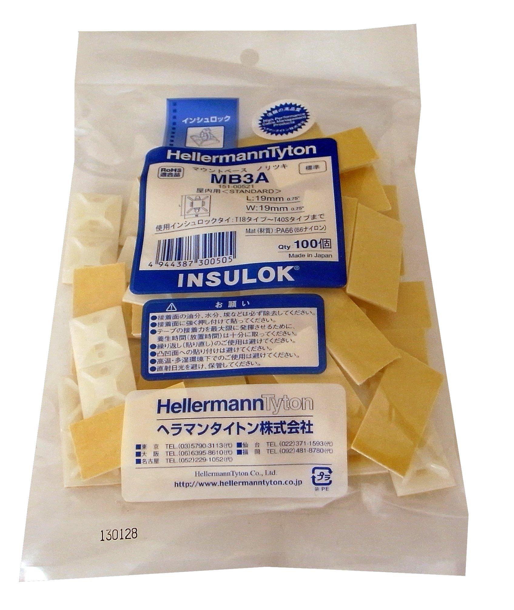 

HellermannTyton Клеевое основание для крепления жгутов MB3A, упаковка 100 шт., стандартный класс для помещений, молочно-белый