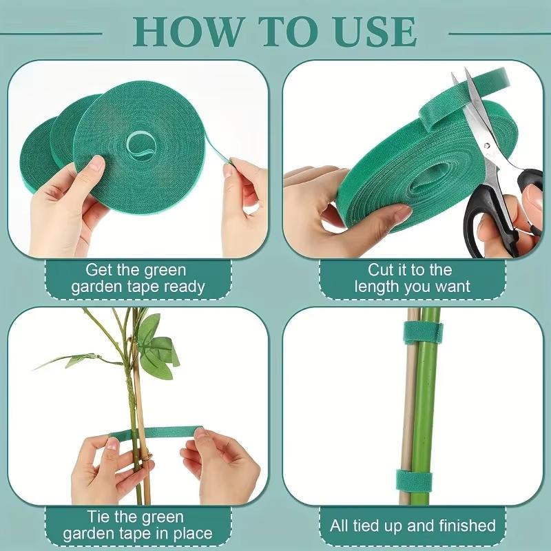 Fascetta autoadesiva in nylon per piante, verde, regolabile, con gancio e anello, supporto per spago da giardino, fascetta riutilizzabile, nastro di fissaggio