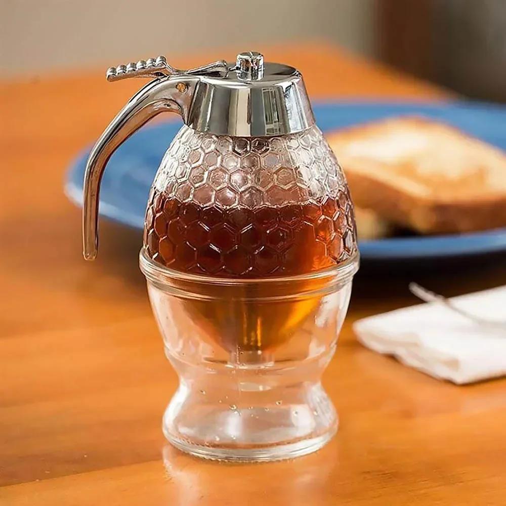 200ml Diamond Shaped Glass Honey Dispenser Tools Juice Syrup Bee Drip Dispenser Kettle Kitchen Accessories Ketchup Sauce Bottles