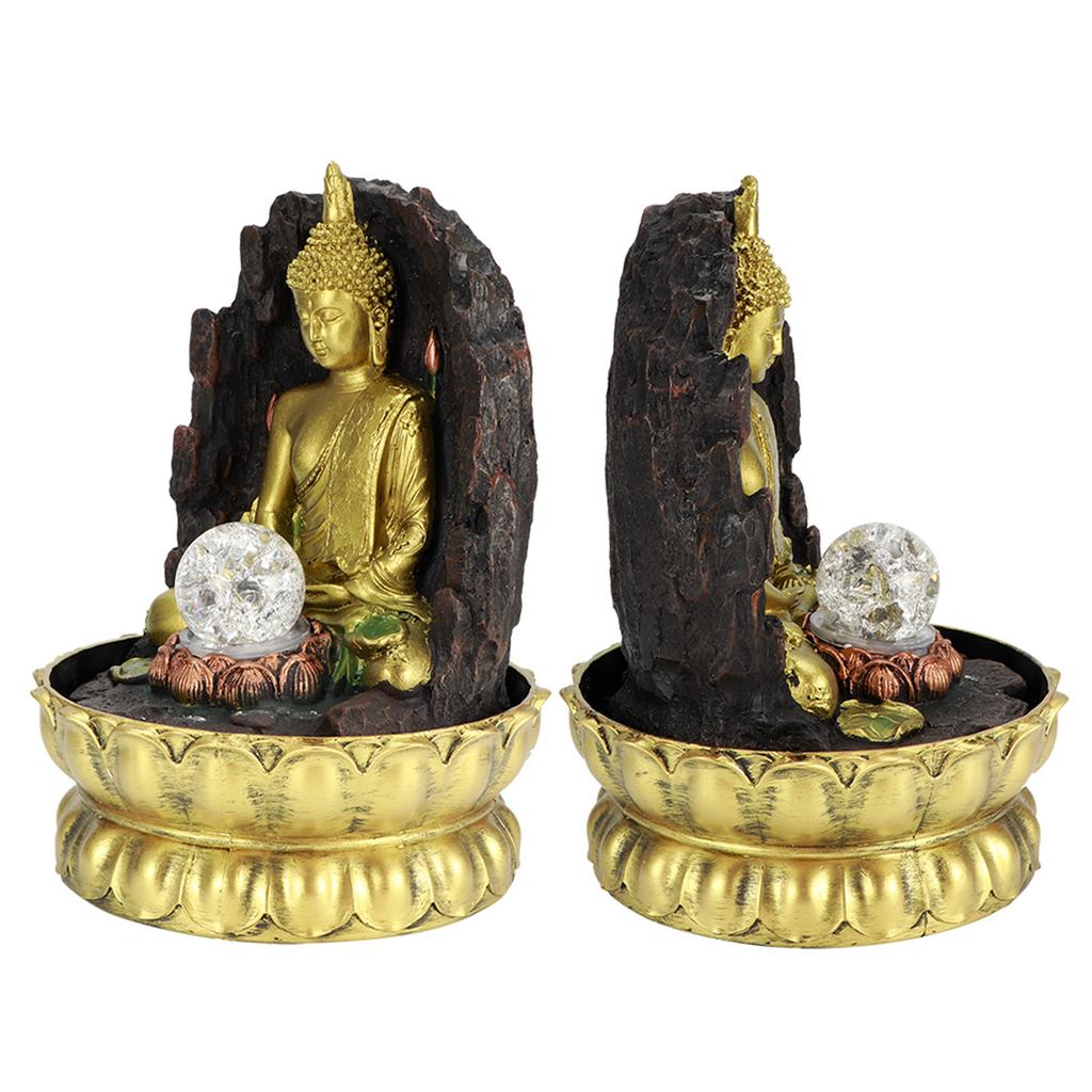 Resin Water Fountain Ornaments Meditating Buddha Statue LED Lighted Tabletop Fountain Home