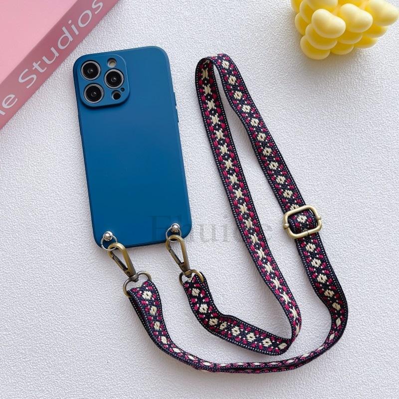 Retro Strap Case For Samsung Galaxy S25 Ultra S23 Plus S24 FE A56 A36 A16 A06 A26 Crossbody Lanyard Cord Liquid Silicone Cover
