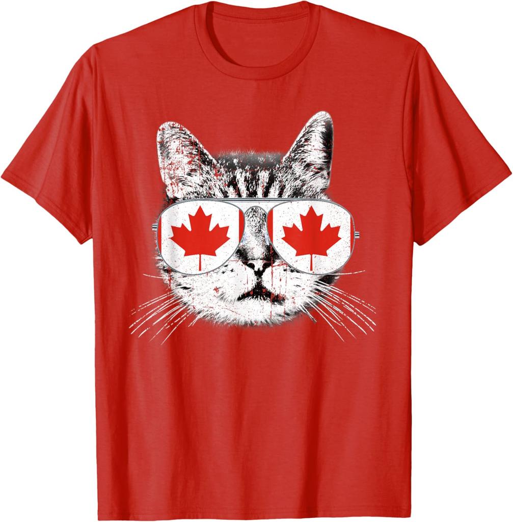 Canada Flag Canadian Cat Sunglasses Funny Cute Lover Unisex T-Shirt