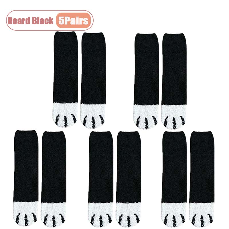 Winter Coral Fleece Socks Mid Calf Cute Cat Paw Design Thickened Warm Sleep Socks for Women Girls Indoor Cold Weather Wear