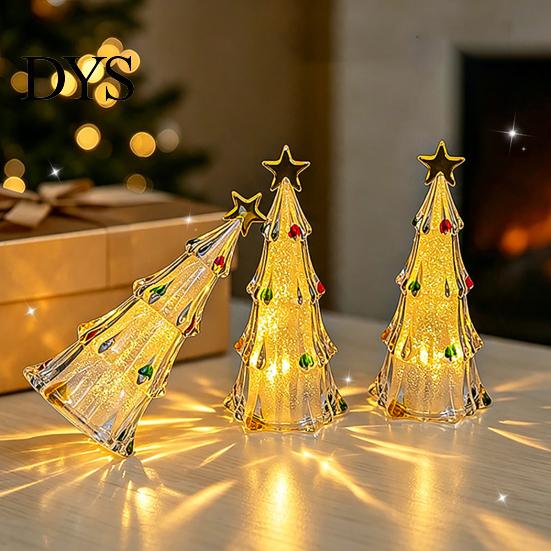 Christmas Room Ornament LED Lighted Tree Tabletop Decoration, Battery Operated Xmas Night Light, Soft Warm Glow Light Holiday with Star Topper
