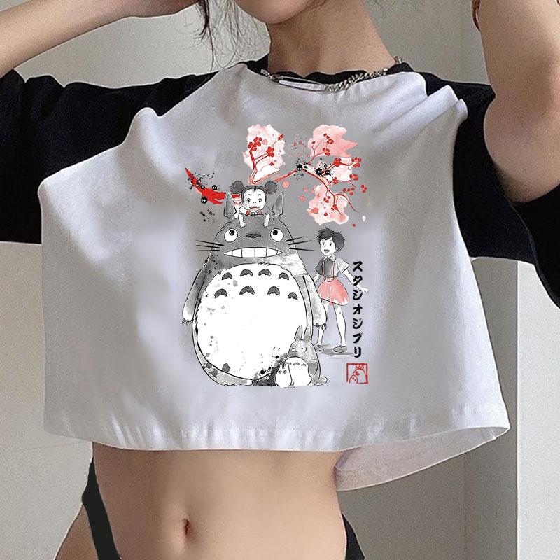 

Футболка Totoro Studio Ghibli Harajuku Жіноча укорочена футболка Ullzang Miyazaki Hayao Футболка з веселим мультфільмом Аніме Вкорочений топ L