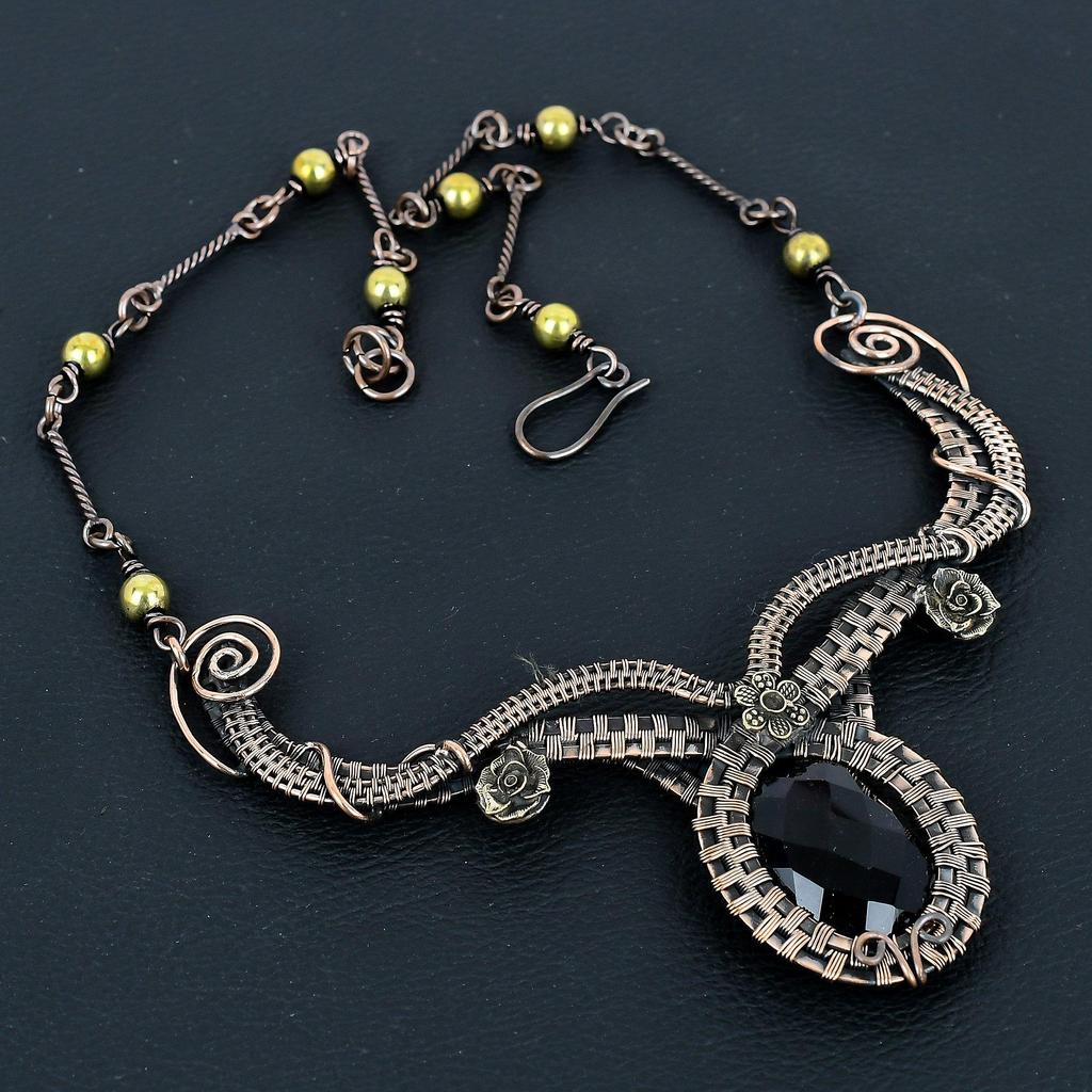 Black Spinel Necklace, 999 Copper Wire Wrapped Necklace Handmade Gemstone Jewelry, Gifts For Wife Brand New Necklace