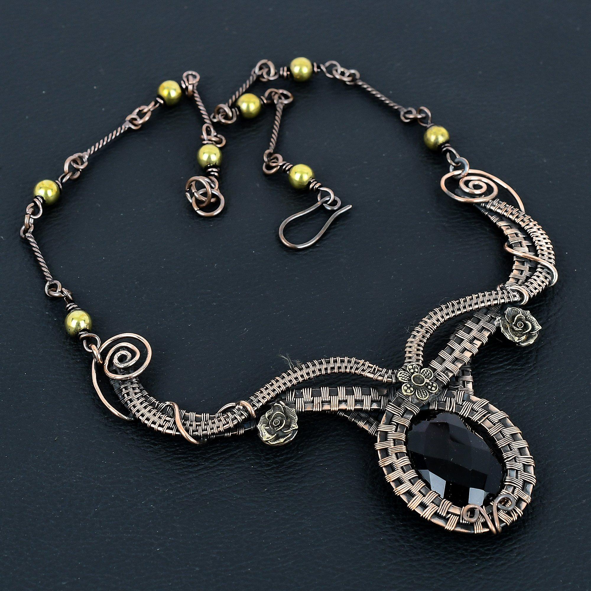 

Black Spinel Necklace, 999 Copper Wire Wrapped Necklace Handmade Gemstone Jewelry, Gifts For Wife Brand New Necklace
