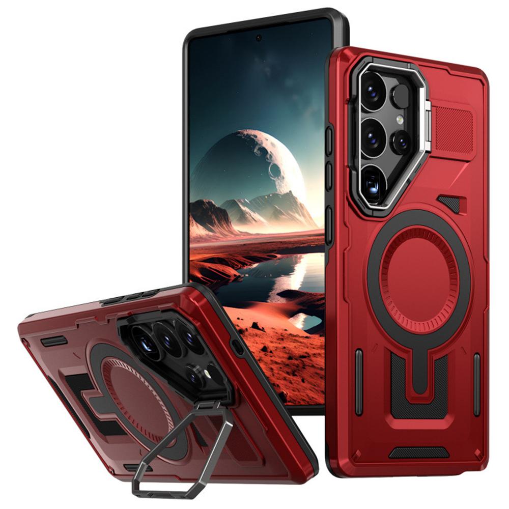 For Samsung Galaxy S25 Ultra Case Compatible with MagSafe Hollow Lens Frame Kickstand PC+TPU Phone Cover