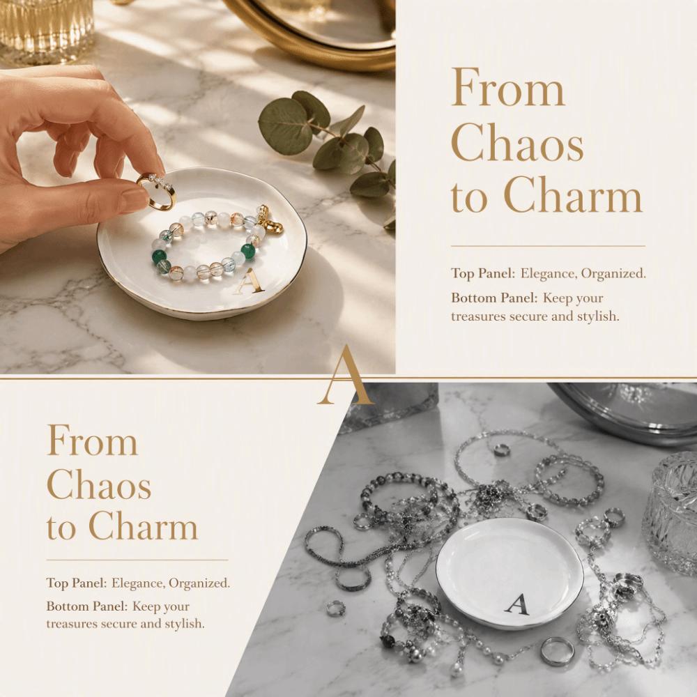 Gold Rim Monogram Letter Ring Dish A-Z Decorative Ring Holder Plate Blogger's Recommendation