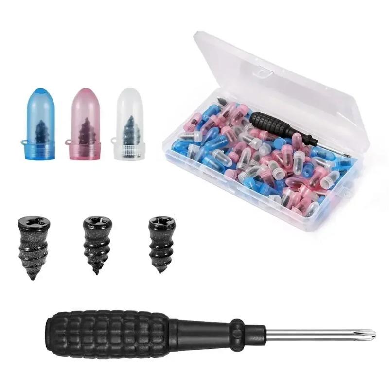 Puncture Repair Kit for Car Vacuum Tire Repair Screws Tire Rubber Screw Nails+ Tool Set W/Box Quick Repair for Tire Plug