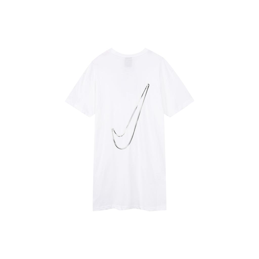 Nike Sportsklær Swoosh Stor Logo Rund Hals Løs Pustende Strikket Retro Sporty Stil Pullover Kortermet Kjole Damekjoler Hvit CZ9407-100