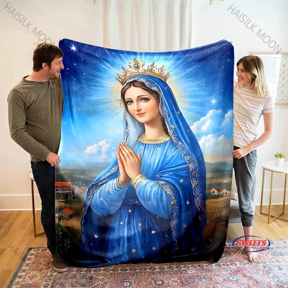 

3D Дева Мария Молящаяся Христианский Бог Фланелевое Художественное Одеяло Покрывало для Дивана Кровати Офисное Четыре Сезона Мягкое Пушистое Одеяло Фланелевый Плед 80x60in
