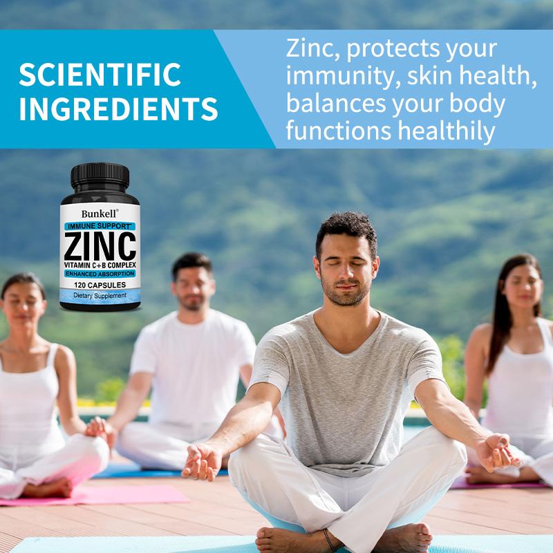 Cápsulas de Zinc, Vitamina C + Vitaminas del Complejo B con Absorción Mejorada, 120 cápsulas