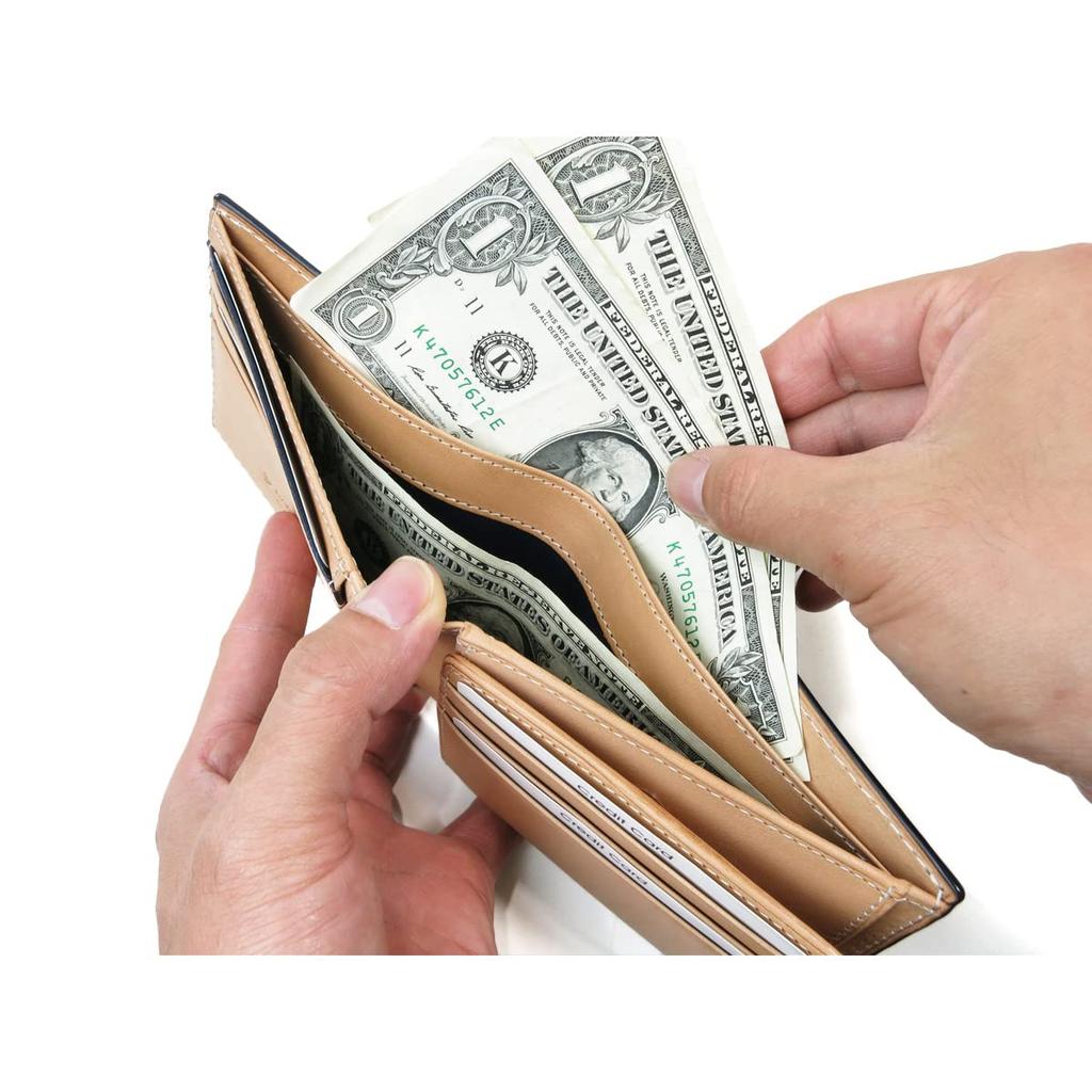 Baggy Port Bifold Leather with Paisley Embossed Wallet, Indigo-Dyed Design, Men's, Women's, Unisex, Billfold, ZYS-198 (Dark Blue)