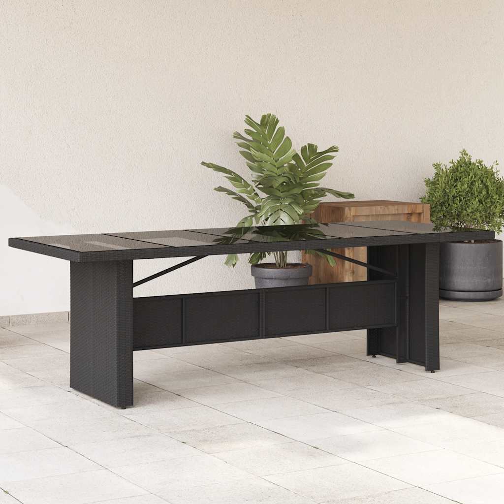 Vidaxl Stół Ogrodowy Ze Szklanym Blatem, Czarny, 240X90X75Cm Rattan Pe