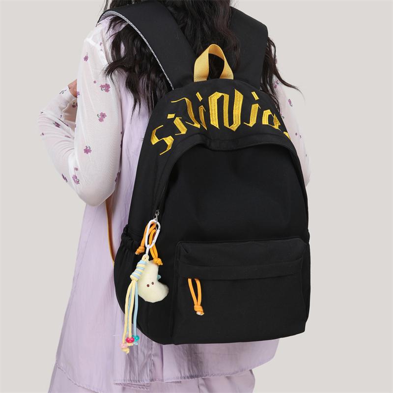 Letter Student Schoolbag Unisex Campus Backpack Large Capacity Solid Color Backpack