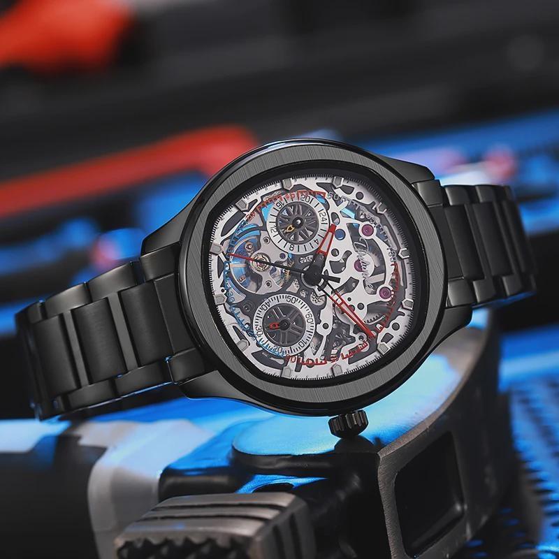 Top-Marke Luxus Skelett Tourbillon Automatische Mechanische Uhr für Herren Sport Vollstahl Wasserdichte Uhren