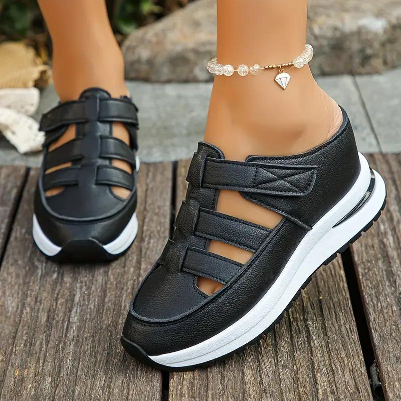 Sandały damskie w jednolitym kolorze, z okrągłym noskiem, na platformie, na co dzień, sportowe, na co dzień