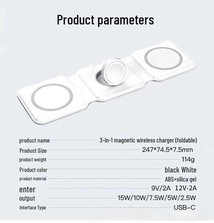3-in-1 Foldable 15W Magnetic Wireless Charger for Phone, Earphones, and Watch