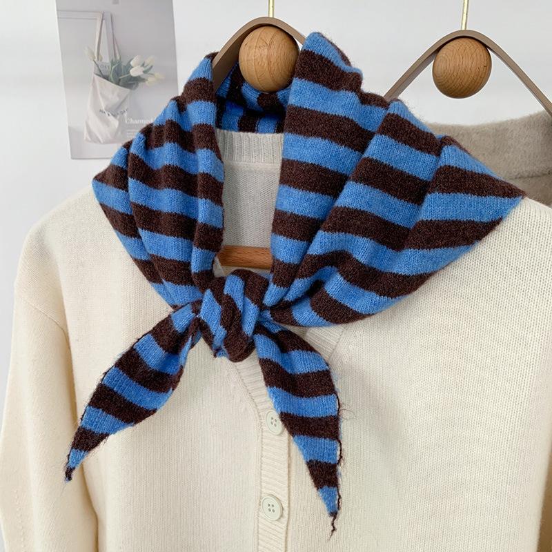Korean Classic Striped Niche Triangle Scarf for Women Winter Fashionable Knitted High-end Scarf Headband Shoulder 96x34cm
