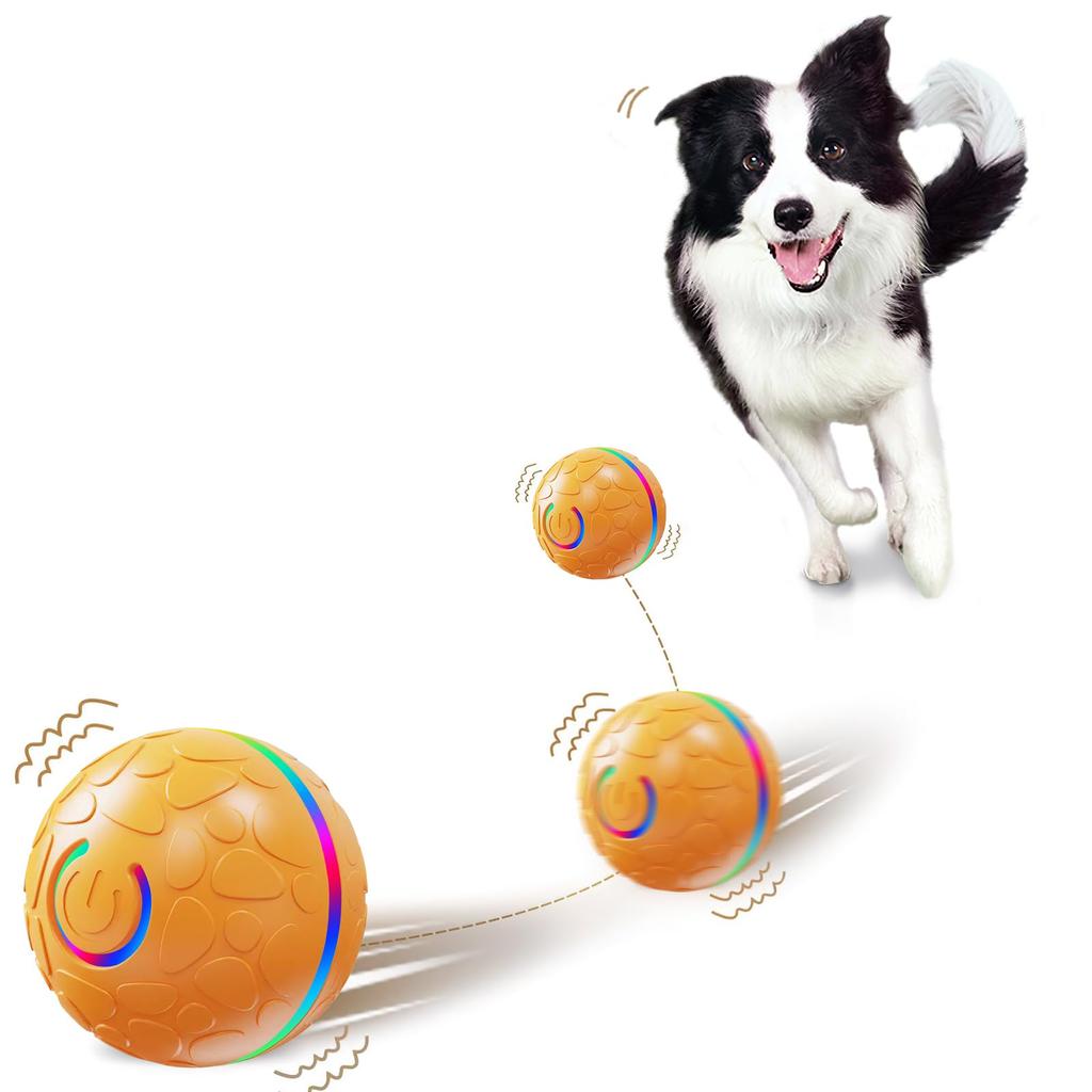Candykenny 2026 Auto Moving Dog Ball Toy, Self Rotating Obstacle Avoidance LED Light Ball, USB Rechargeable Washable for Small Dogs Cats (Orange)