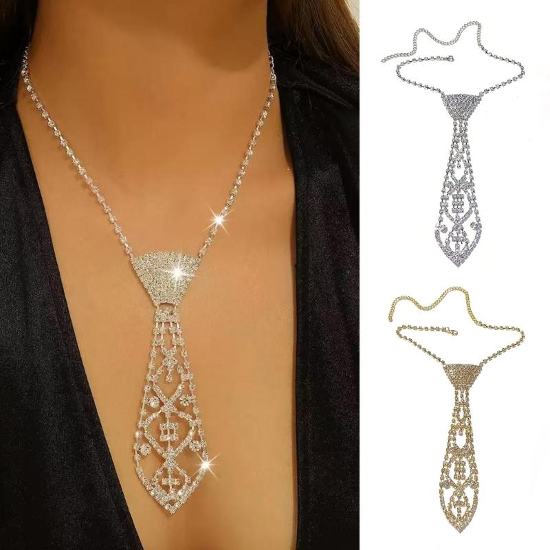 Luxury Rhinestones Necktie Adjustable Chain Tie Necklace For Professional Evening Occasion And Special Event Celebration