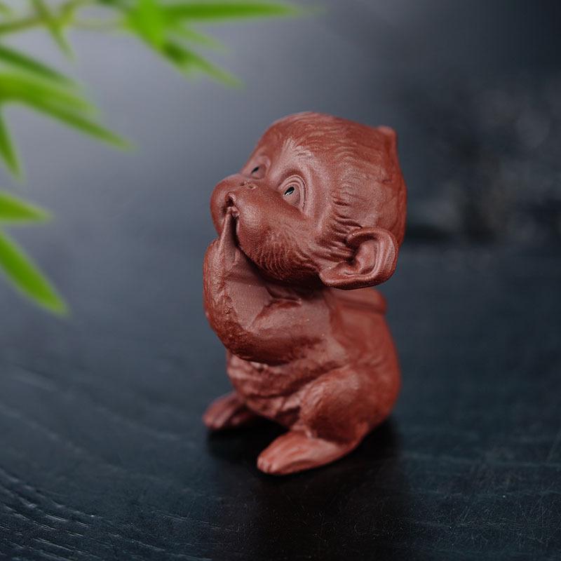 Purple Clay Four Happiness Zodiac Monkey Tea Pet Elegant Exquisite Miniatures Tea Figurine Play Toys Tea Statue Ornaments Gift