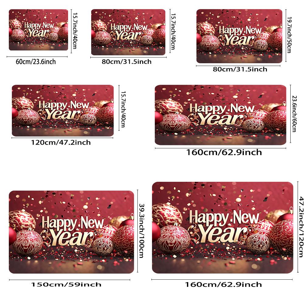 

VIKAMA Red Happy New Year Carpet Warm Doormat Welcome Mat Kitchen Rug Bathroom Mat Rug For Bedroom Carpet For Live Room Home Dec 40X60CM (1.3X2FT