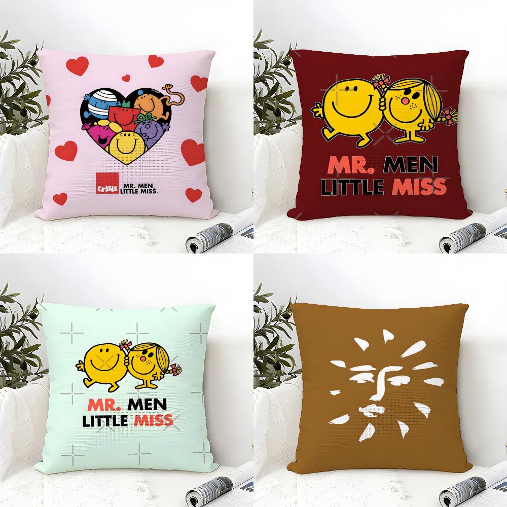 Classic Reto Cartoon M-Mr. Men And Little Miss 2 Pillow Case Natural Linen Double-Sided Printing Sofa Home Decor Cushion Cover