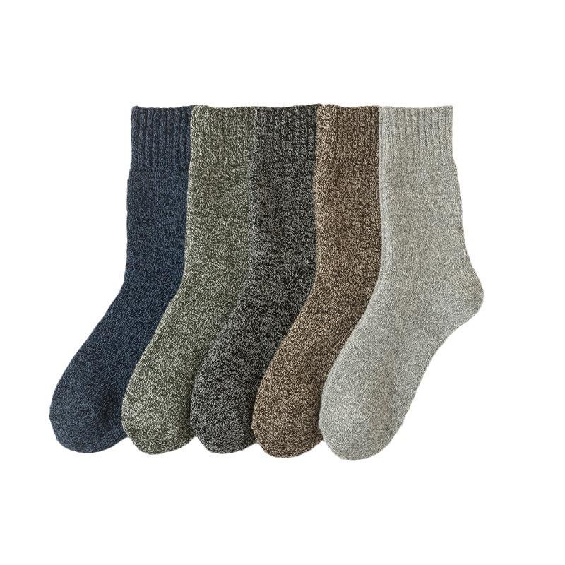 3 Pairs of Men's Winter Wool Ring Plus Velvet and Thick Warm Pure Color National Wind Tube Socks