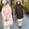 Women's Hooded Mid Length Puffer Coat Quilted Loose Fit Zipper Drawstring Winter Warm Thick Cotton Padded Jacket Solid Color Outerwear