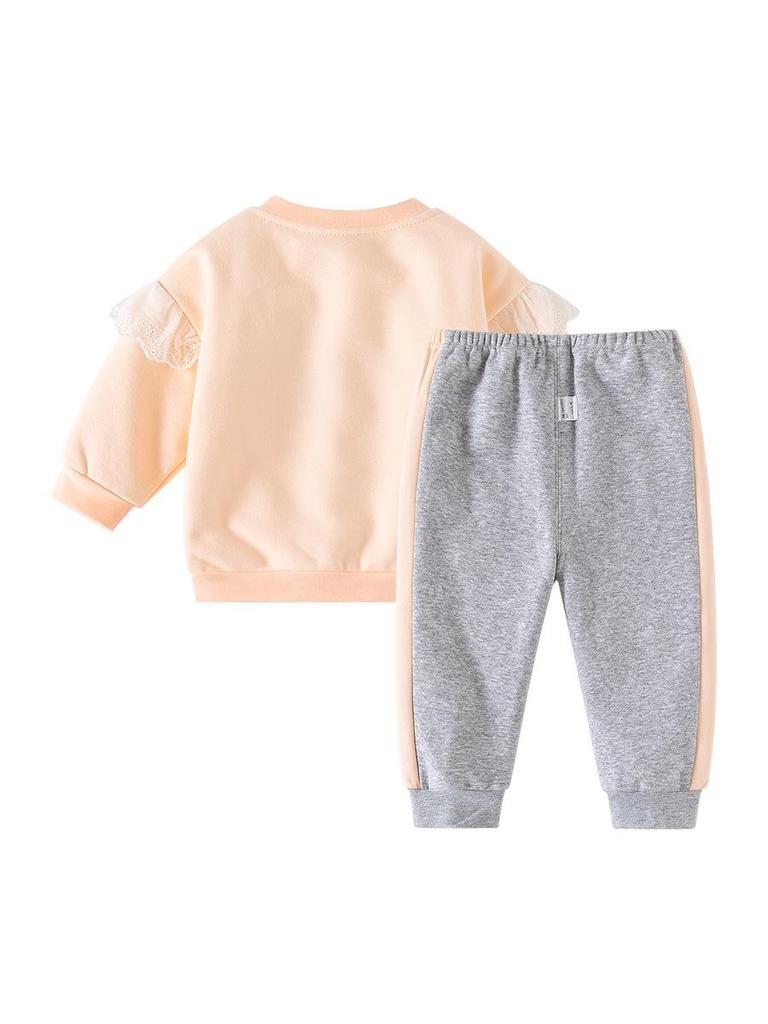 Mädchen Herbst/Winter Plus Samt Sweatshirt Set - Niedliches & Modisches 2-teiliges Outfit für Outdoor-Bekleidung