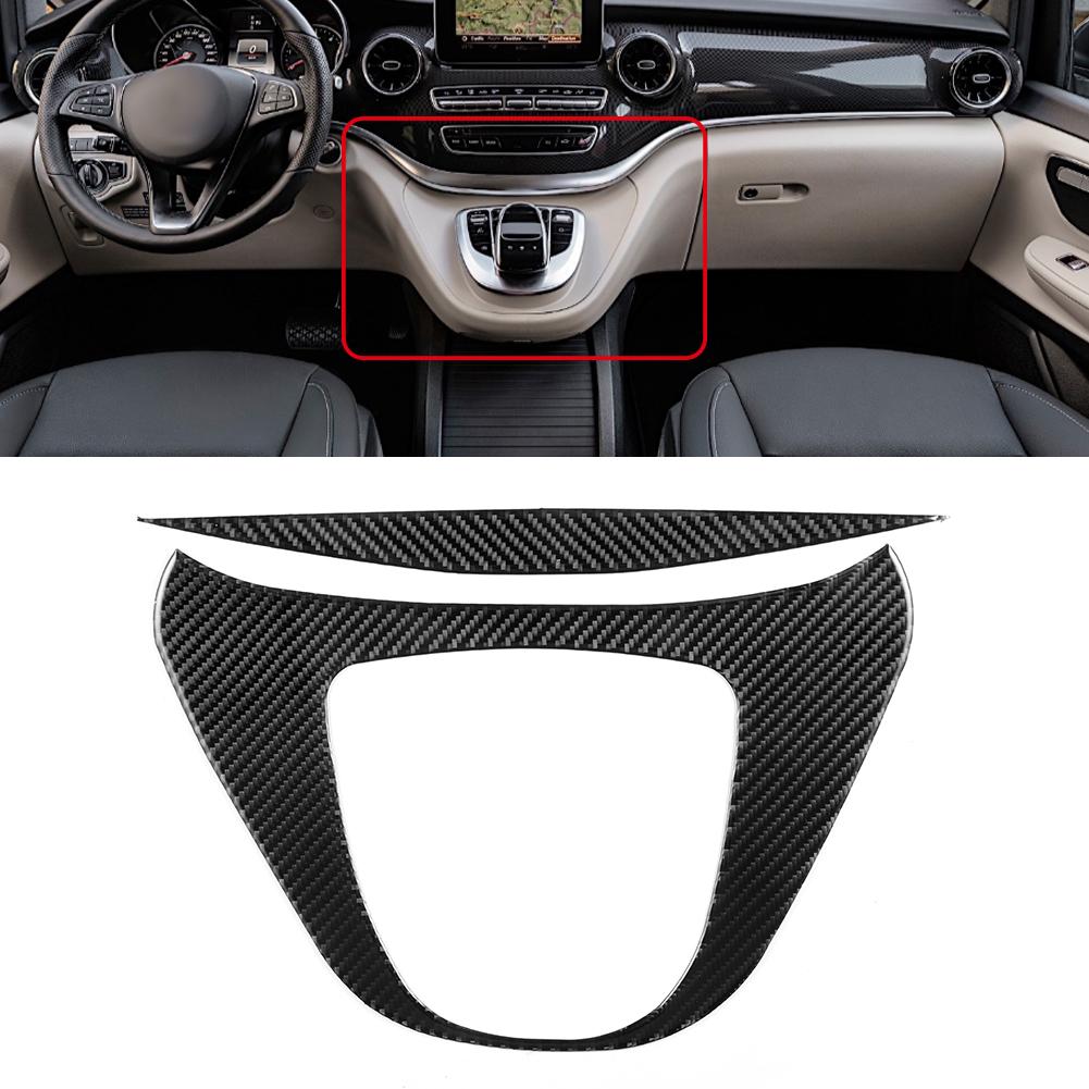 2pcs set Soft Real Carbon Fiber Center Console Gear Shift Multimedia Panel Trim Fit for Benz VClass 20152020