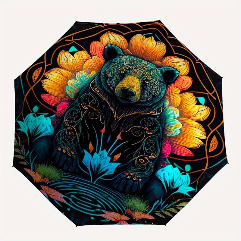 Colorful Bear Mandala Wall Art DecorUmbrella, Portable 3-Fold Compact Umbrella for Men & Women Gift